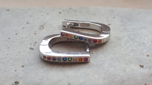 Pendientes aro en plata rodiada  con zirconitas multicolor