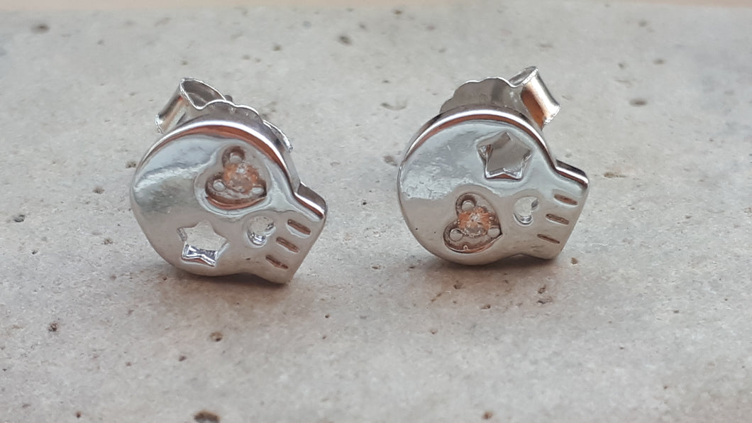 Pendientes calavera de plata rodiada con zirconita