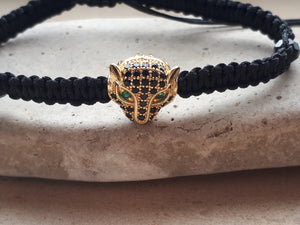 Pulsera macramé  pantera con zirconitas