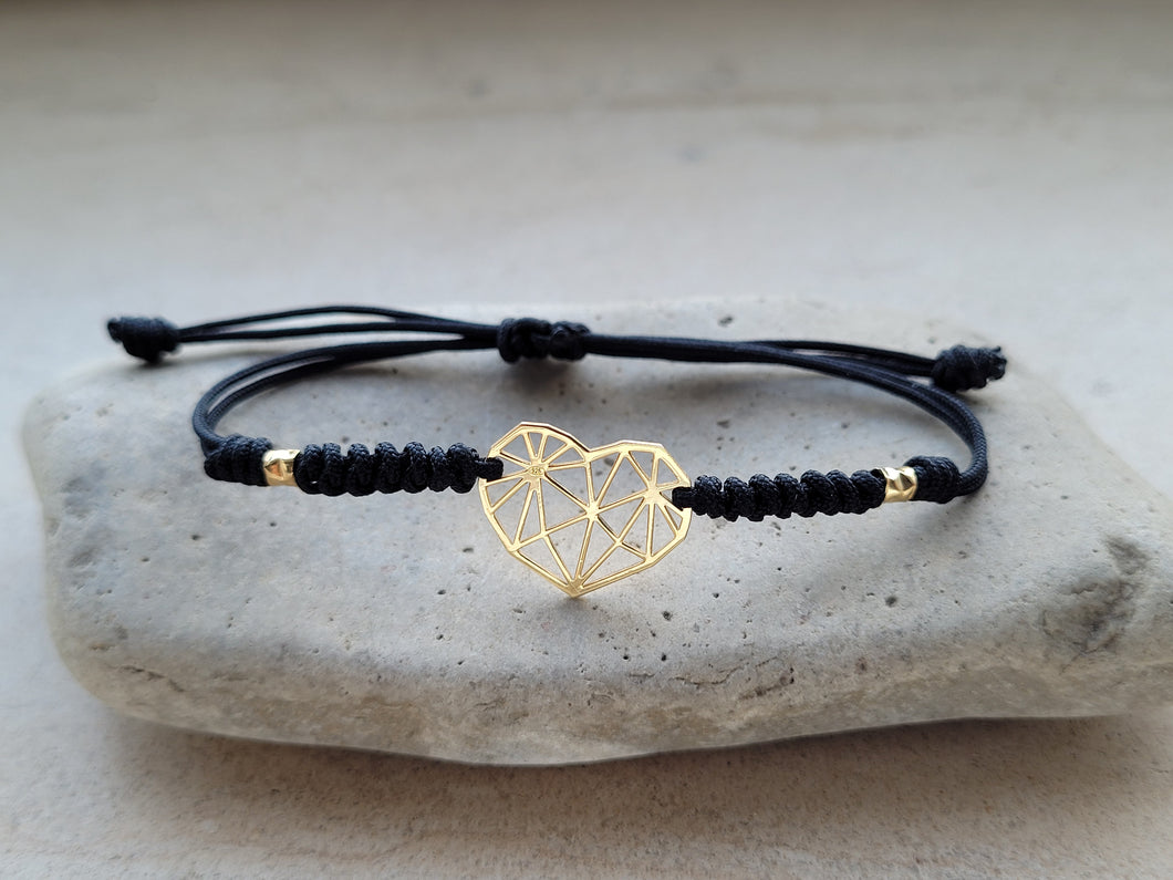 Pulsera corazón calado en plata bañada en oro