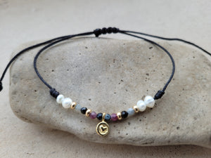 Pulsera corazón con piedras naturales y perlas