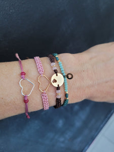 Pulsera corazón de plata con piezas fuxia de jade