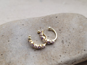 Pendientes aro ear cuff de plata bañada en oro con zirconitas