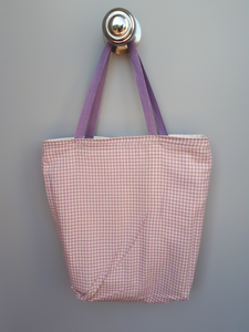 Bolso shopper tote bag reversible cuadro vichy malva